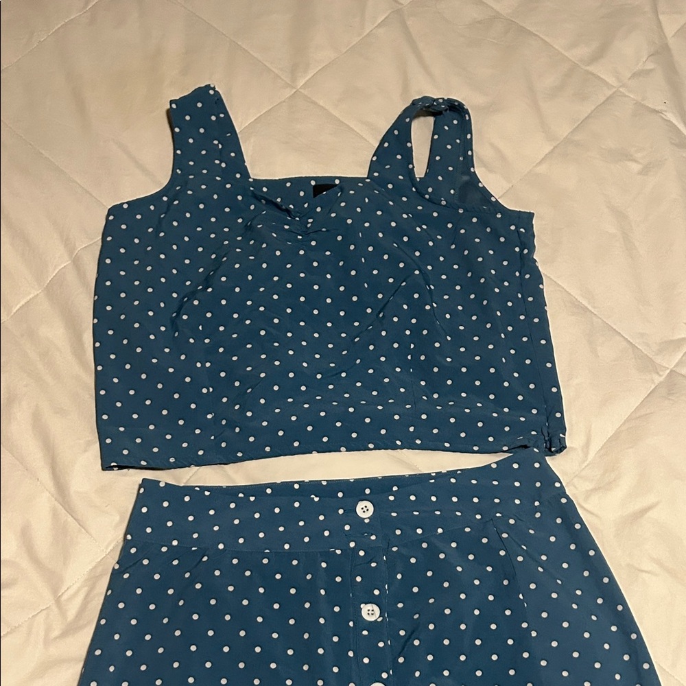 Elegant Teal Polka Dot Midi Skirt - Picture 3 of 5